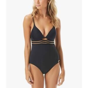 Vince Camuto Coastlines Womens Black Mesh One Piece Swimsuit Size 4